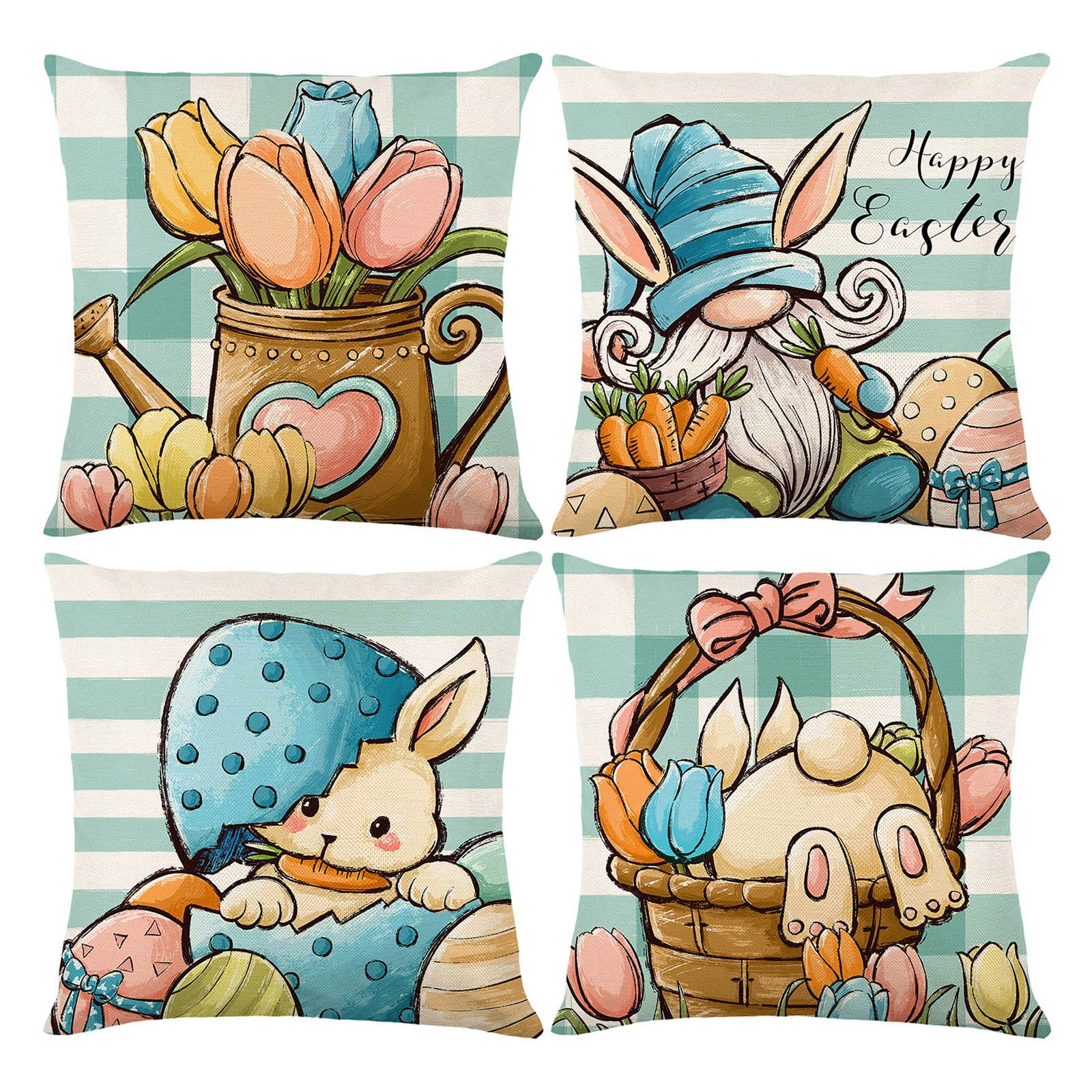 4PC Easter Rabbit Throw Pillow Covers 18 X 18 Inch Easter Bunny Egg