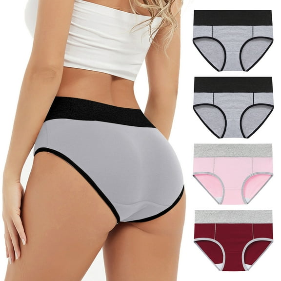 4PC Elastic Panties for Women Plus Size Wrinkle-Resistant Pull-On Soft High Cut Multipack Wine Oversized Womens Underwear Leisure