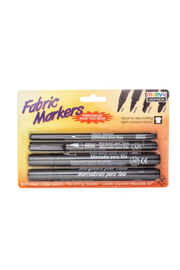 Fabric Markers – Black Ink, 4-Pack with Assorted Tips for Drawing, Lettering & Fabric Art, No Heat Set Required