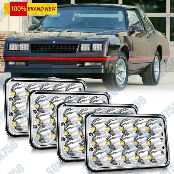 4PC For 1980-1988 Chevrolet Monte Carlo SS 4x6" Square LED Headlights Hi/Lo Beam