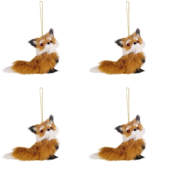 4PC Forest Animals Ornaments, 3D Plush Pendant, Woodland Animal Faux Fur Plush Hanging Ornaments Family Educational Playset for Fall, Christmas, Winter Birthday Party Supplies
