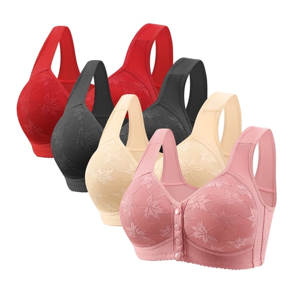 Yijfswar Front Clasp Bras for Women Wireless, Everyday Bras, Easy Close Bra, 4 pack