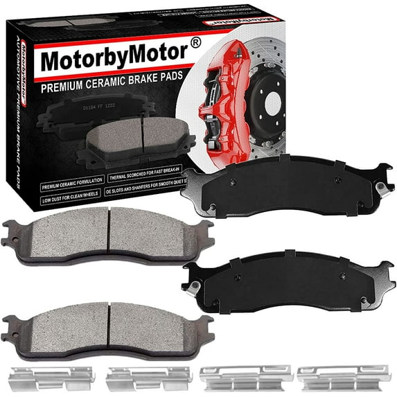 4PC Front Ceramic Brake Pads with Hardware Kits Fits for Dodge Ram 1500 06-08 (Mega Cab Models ONLY), Dodge Ram 2500 Ram 3500 03-08 (All Models) Low Dust Brake Pad