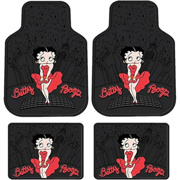 4PC Front & Rear Rubber Floor Mats Set - Betty Boop - NY New York City Sky Line