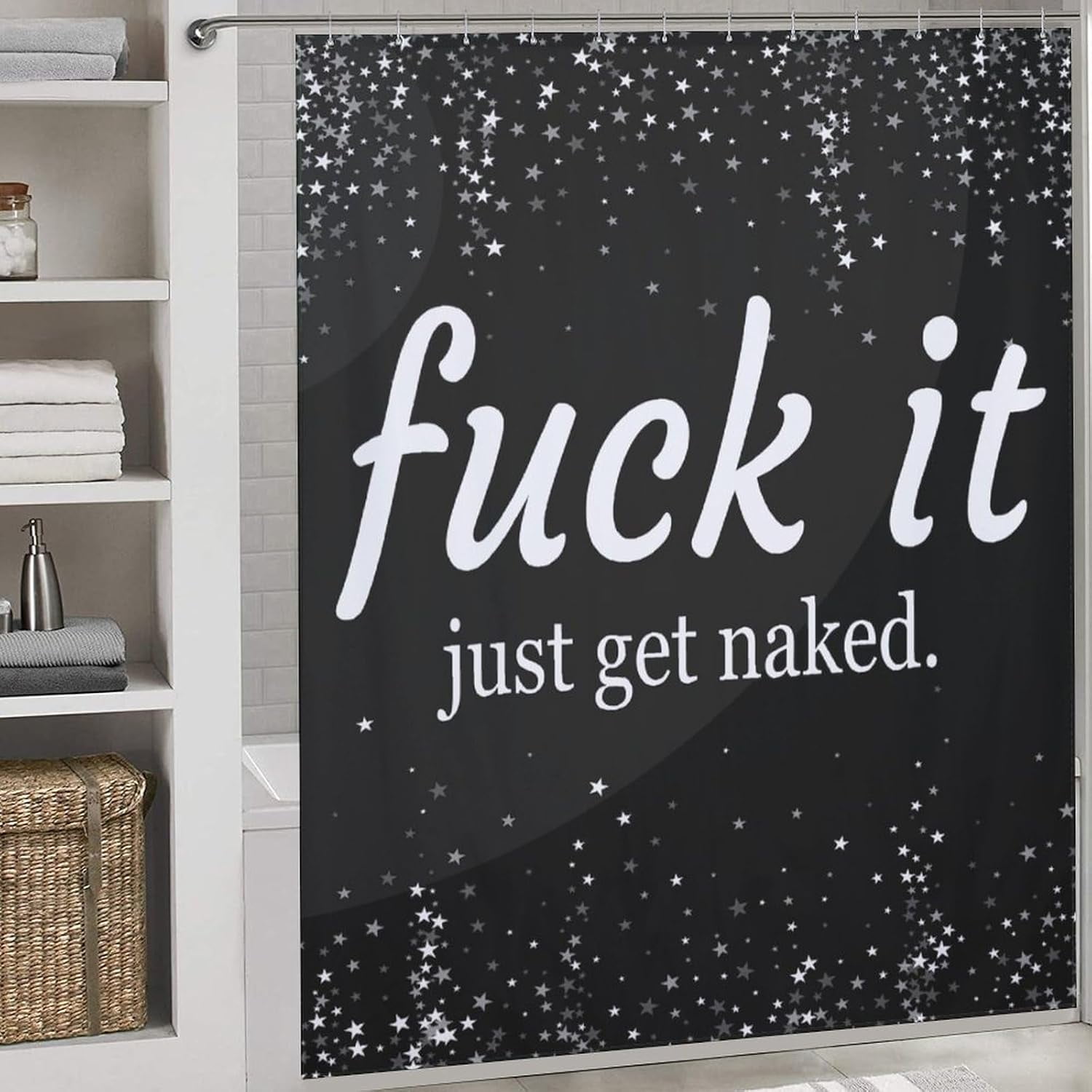 4PC Funny Get Naked Shower Curtain Sets Black Funny Words Bathroom