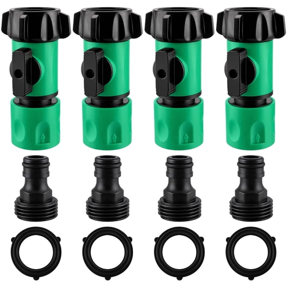 4PC Garden Hose Quick Connect with Shut Off Valve, 3/4" GHT Quick Release Hose Connector Set, Leak-Proof Female Quick Coupler & Male Adapter, Fits Sprinkler, Nozzle, Spigot, Pressure Washer