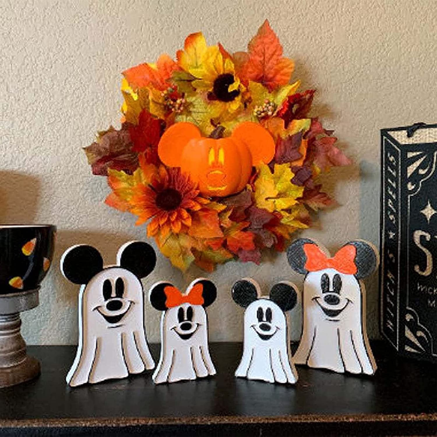 4PC Ghost Mickey and Minnie Halloween Decoration, Ghost Sculpture for Home Decoration Halloween Decoration Sets for Home Decoration Halloween Decoration Sets for Children (One Group)