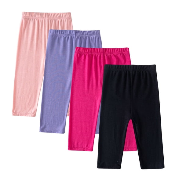 4PC Girls Capris Leggings Stretch Elastic Waist Crop Legging Knee Length Comfy Capri Pant for School or Sports