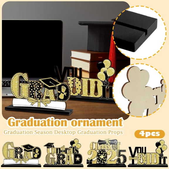 4PC Graduation Party Decorations for High School College Graduation Party Favors - Black Themed Graduation Decor