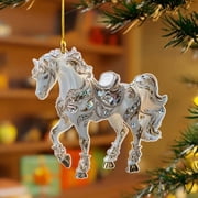 4PC Horse Christmas Ornament with Rhinestones, 2026 Chinese Zodiacs Gift for Horse Lovers, 2D Acrylic Golden Pendant, Gift for Women and Girls, Western Ornaments Golden