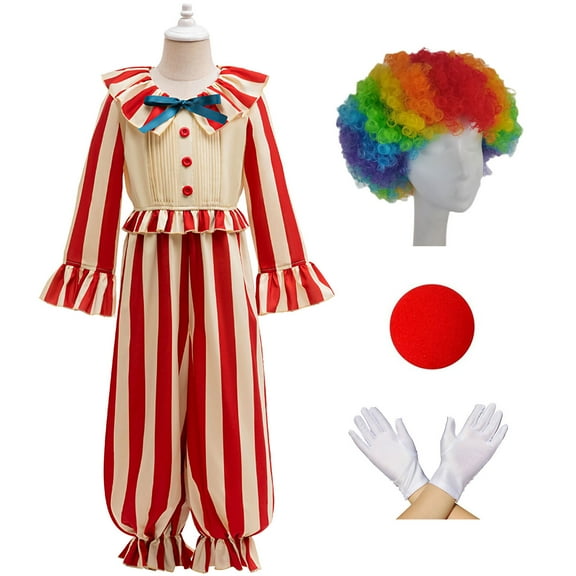 4PC Kids Clown Costume Set Halloween Cosplay Outfits for Boys Girls, Size 4-5Y