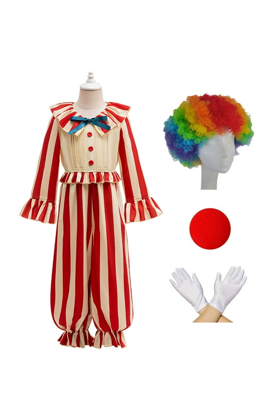 4PC Kids Clown Costume Set Halloween Cosplay Outfits for Boys Girls, Size 4-5Y