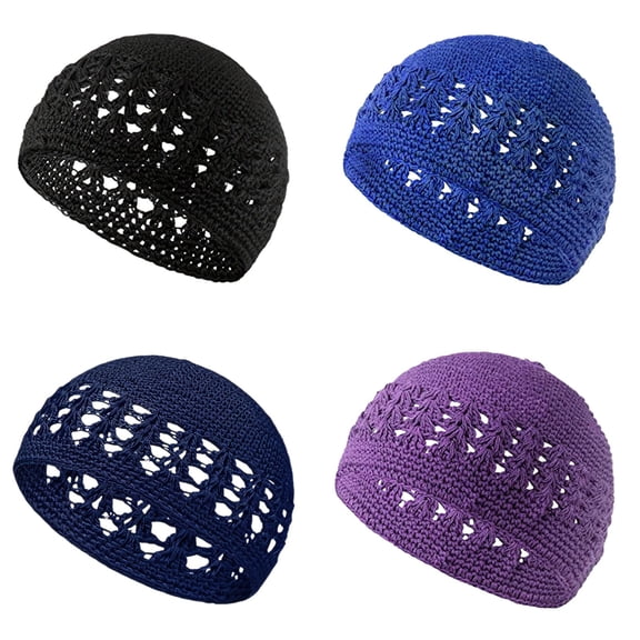 4PC Kufi Hat for Men Knit Kufi Cap Crochet Beanie Skull Beanie African Hat for Men Women