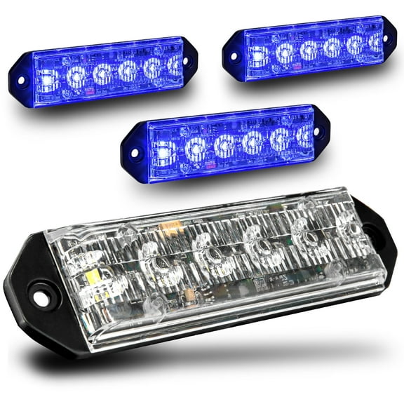 4PC LAMPHUS PlanarFlash PFLH06 Ultra Flat LED light head [SAE Class 1] [72 Paterns] [180° of Coverage] [Fits in Small Places] Warning Lights for Police & Emergency Vehicles - Blue / Blue