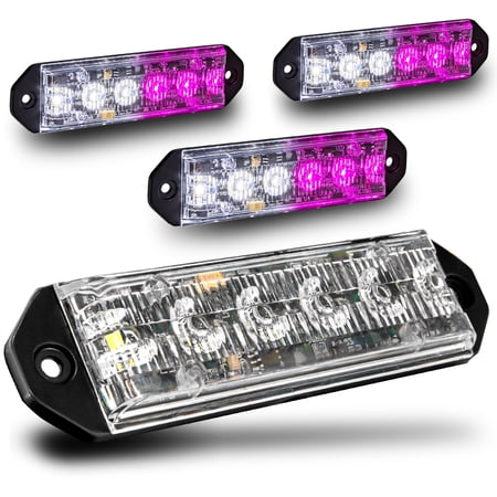4PC LAMPHUS PlanarFlash PFLH06 Ultra Flat LED light head [SAE Class 1] [72 Paterns] [180° of Coverage] [Fits in Small Places] Warning Lights for Police & Emergency Vehicles - Purple / White