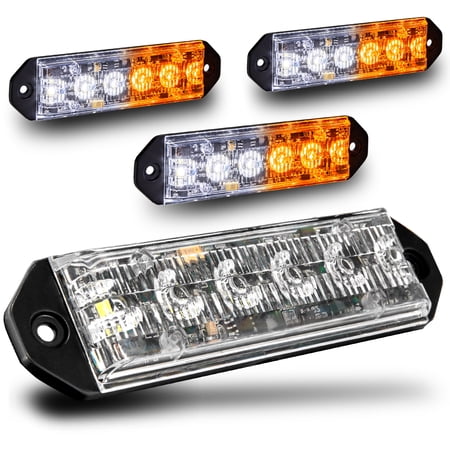 4PC LAMPHUS PlanarFlash PFLH06 Ultra Flat LED light head [SAE Class 1] [72 Paterns] [180° of Coverage] [Fits in Small Places] Warning Lights for Police & Emergency Vehicles - Amber / White
