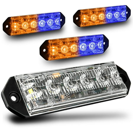 4PC LAMPHUS PlanarFlash PFLH06 Ultra Flat LED light head [SAE Class 1] [72 Paterns] [180° of Coverage] [Fits in Small Places] Warning Lights for Police & Emergency Vehicles - Amber / Blue
