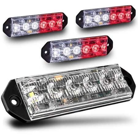 4PC LAMPHUS PlanarFlash PFLH06 Ultra Flat LED light head [SAE Class 1] [72 Paterns] [180° of Coverage] [Fits in Small Places] Warning Lights for Police & Emergency Vehicles - Red / White