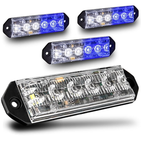 4PC LAMPHUS PlanarFlash PFLH06 Ultra Flat LED light head [SAE Class 1] [72 Paterns] [180° of Coverage] [Fits in Small Places] Warning Lights for Police & Emergency Vehicles - Blue / White