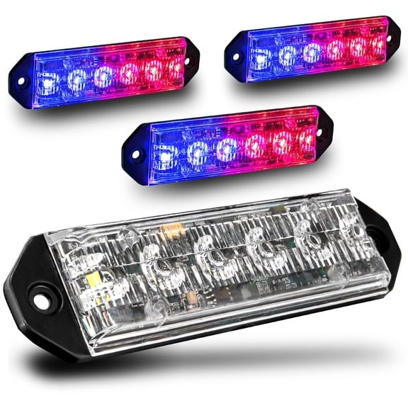 4PC LAMPHUS PlanarFlash PFLH06 Ultra Flat LED light head [SAE Class 1] [72 Paterns] [180° of Coverage] [Fits in Small Places] Warning Lights for Police & Emergency Vehicles - Blue / Red