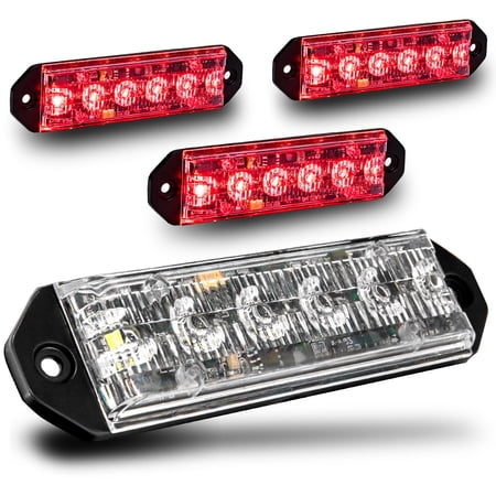 4PC LAMPHUS PlanarFlash PFLH06 Ultra Flat LED light head [SAE Class 1] [72 Paterns] [180° of Coverage] [Fits in Small Places] Warning Lights for Police & Emergency Vehicles - Red / Red
