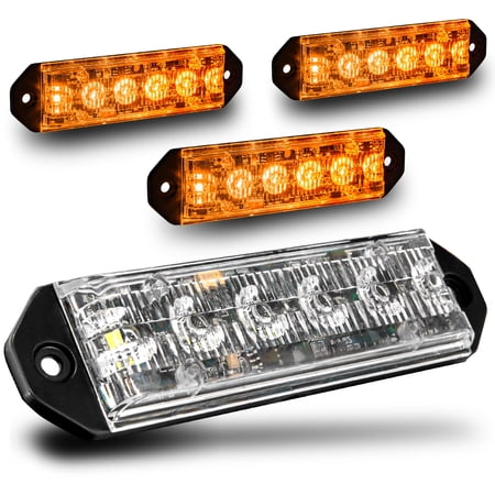 4PC LAMPHUS PlanarFlash PFLH06 Ultra Flat LED light head [SAE Class 1] [72 Paterns] [180° of Coverage] [Fits in Small Places] Warning Lights for Police & Emergency Vehicles - Amber / Amber