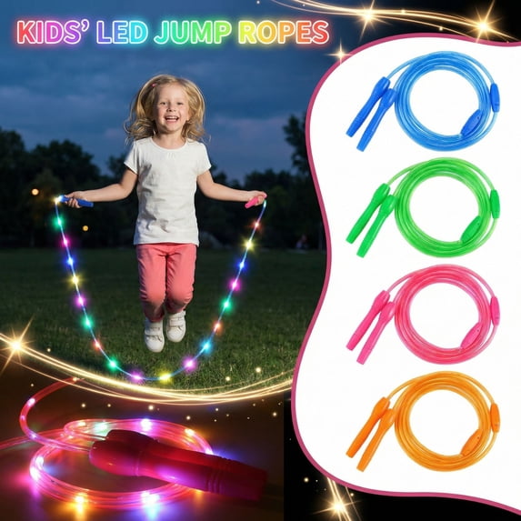 4PC LED Light Up Jump Rope for Kids and Adult, Adjustable Glowing Skipping Rope for Boys and Girls, Colorful Luminous Jumping Rope for Fitness and Workout,Four Colors