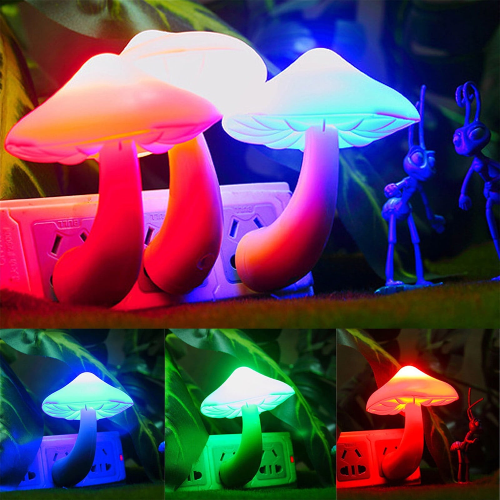 4PC LED Night Lights for Adults Kids NightLight Cute Mushroom Night Light Plug in Wall Lamps for