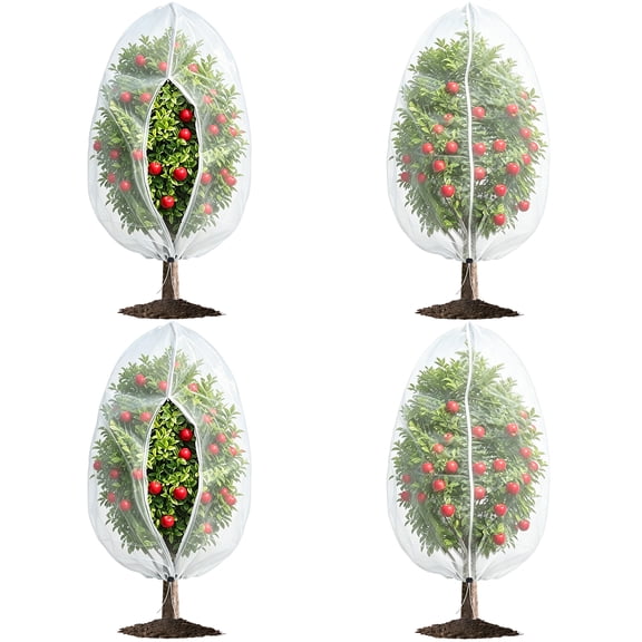 4PC Large Fruits Tree Netting, 4 x 6 FT Garden Insect Netting Plant Cover with Zipper and Drawstring Transparent Bird Plant Barrier Flower Fruits Mesh Screen for Preventing Deer Squirrel Bug