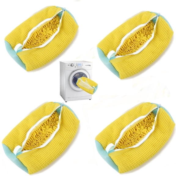 4PC Laundry Shoe Washing Bag, Reusable Bag with Self-Locking Zipper, 360° Deep Cleaning, Yellow