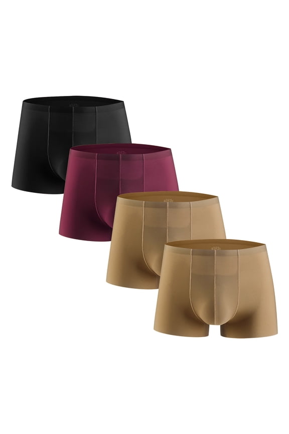 4PC Mens Ice Silk Boxer Briefs Swim Trunk Swimwear Bathing Suit Swim Briefs Square Leg Board Shorts