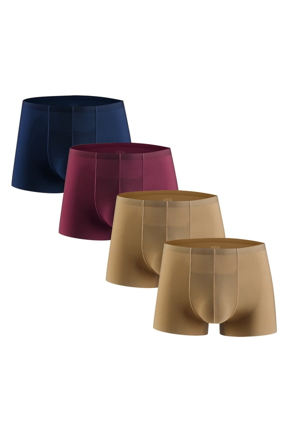 4PC Mens Ice Silk Boxer Briefs Swim Trunk Swimwear Bathing Suit Swim Briefs Square Leg Board Shorts