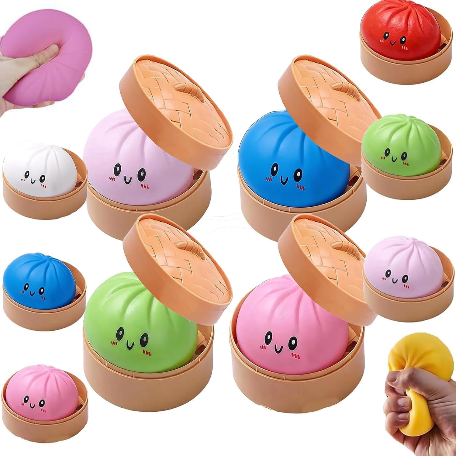 4PC Mystery Dumpling Squishy, 4 Inch Jumbo Dumpling Stress Ball, Squishy Bun, Anxiety Relief Fidget, Soft Squeeze Decompression Dough for Adults Classroom Prizes & Party Favors