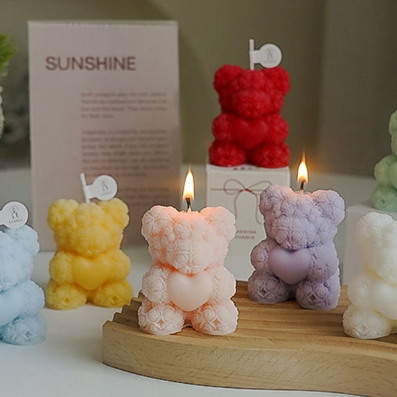 4PC Njoeus Rose Bear Scented Candle,Handmade Wax Candle,Valentines Day Decorations for Home,2.3 In