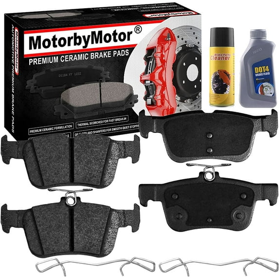 4PC Rear Ceramic Brake Pads with Hardware Kits Fits & CLEANER DOT4 FLUID for Ford Edge Escape Fusion Police Responder, Lincoln Continental MKC MKX MKZ Nautilus Low Dust Brake Pad