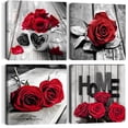 thumbnail image 1 of 4PC Red Rose Canvas Wall Art Framed Black and White Abstract Rose Wall Decor Decorations Flower Picture Romantic Couple Painting Print Posters Artwork Living Room Bedroom Kitchen Home Decor, 1 of 5