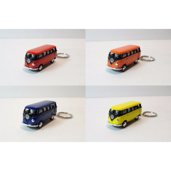 4PC SET: 2.5" Kinsmart 1962 VW Volkswagen Bus Diecast Toy Car Keychain 1:64