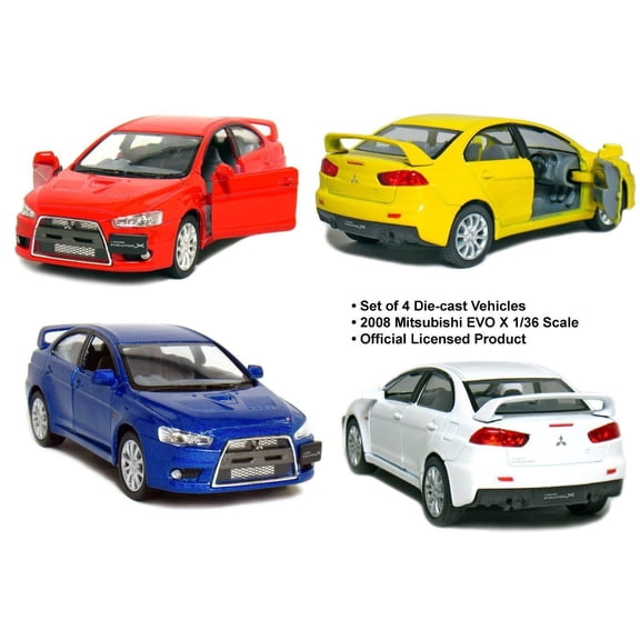 4PC SET: 5" Kinsmart 2008 Mitsubishi Lancer Evolution X Diecast Model Car 1:36