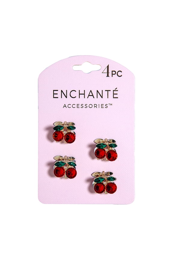 Enchante Small Rhinestone Cherry Claw Hair Clips 4-Pack