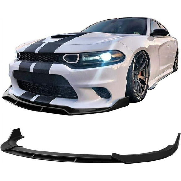 4PC Set Front Bumper Lip For 2015-2023 Dodge Charger SRT Style Bumper Front Air Dam Chin Splitter Lower Protector, Matte Black