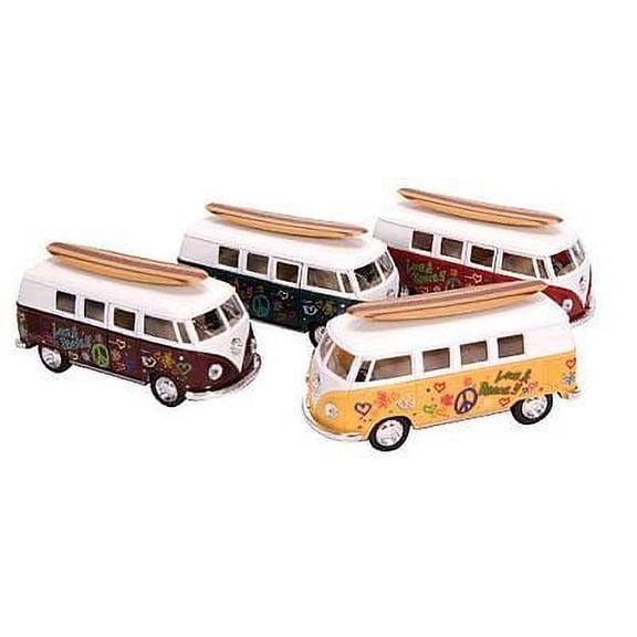 4PC Set Kinsmart Volkswagen Classical Bus 1962 Surfboard 1:32 Diecast Model Bus