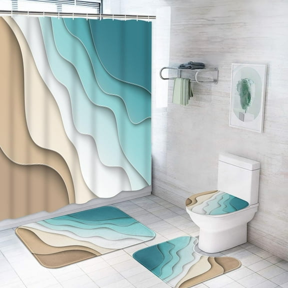 4PC Shower Curtain Set with Rugs, Red Black Geometric Bathroom Set with Non-Slip Rug, Toilet Lid Cover, Bath Mat and 12 Hooks 72x72 inches