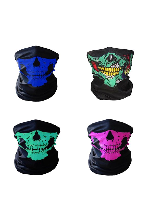 4PC Skull Balaclava and Ghost Mask, Breathable Motorcycle Balaclava Scary Halloween Mask, Cool Motorcycle Face Masks for Men, Half Face for Skiing Riding,10x19 Inch