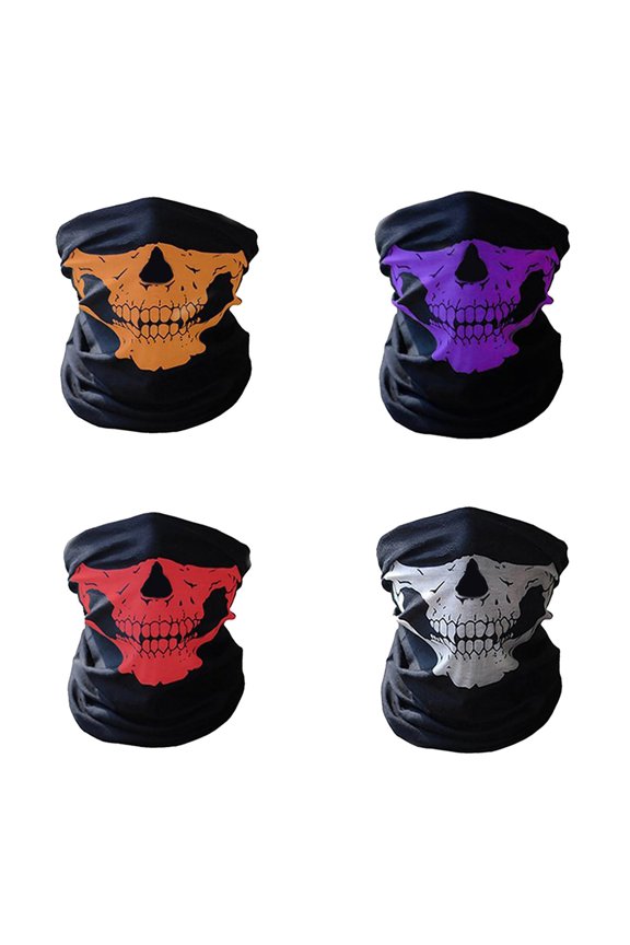 4PC Skull Balaclava and Ghost Mask, Breathable Motorcycle Balaclava Scary Halloween Mask, Cool Motorcycle Face Masks for Men, Half Face for Skiing Riding,10x19 Inch