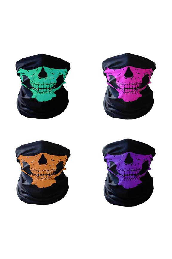 4PC Skull Balaclava and Ghost Mask, Breathable Motorcycle Balaclava Scary Halloween Mask, Cool Motorcycle Face Masks for Men, Half Face for Skiing Riding,10x19 Inch