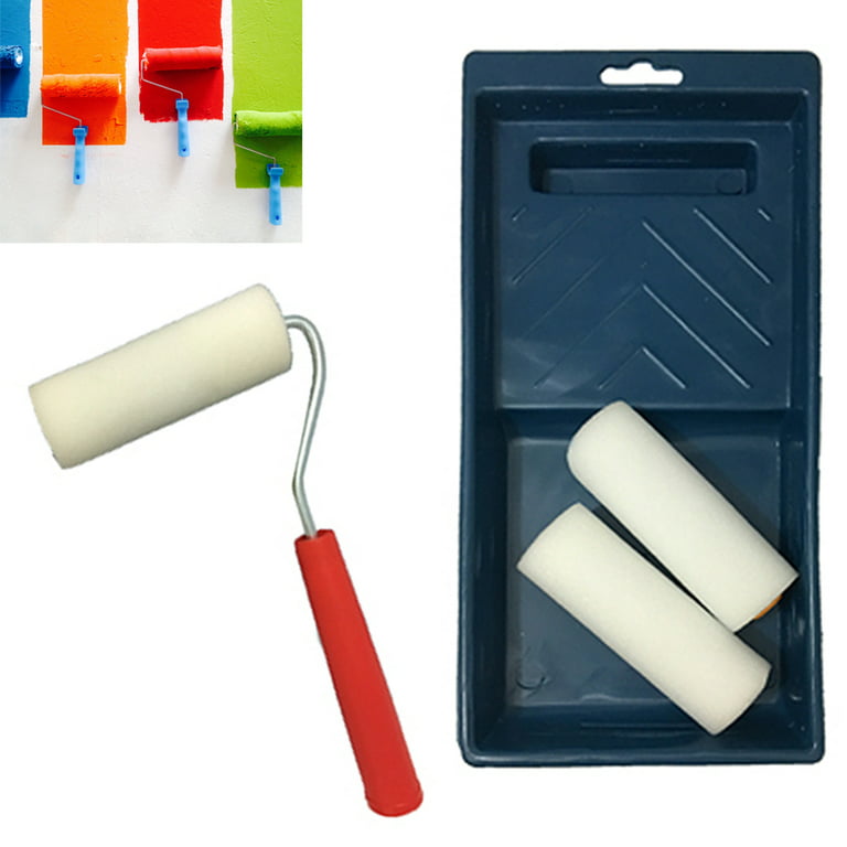 4PC Small Paint Roller Tray Set Foam 4 Brush Wall House Supplies