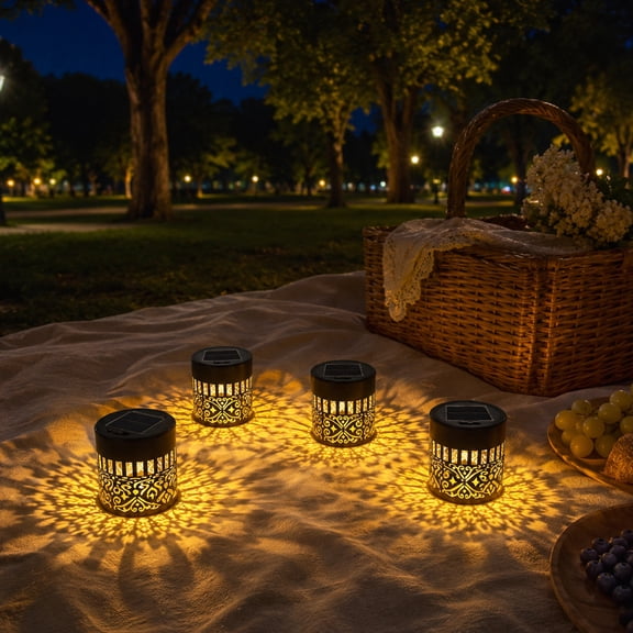 4PC Solar Mandala Fence Light, Metal Solar Powered Outdoor Wall Step Light, Waterproof Decorative Laser Cut Lantern for Garden Post Patio Backyard Yard Decor, Warm Lights