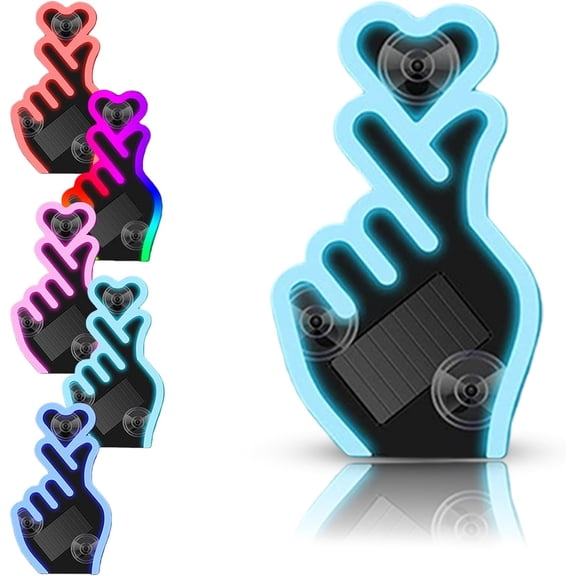 4PC Solar-Powered Finger Heart Car Window Light, Solar Powered Wireless LED Heart Shape C-Pillar Neon Light, Car LED Ambient Lights, Romantic Window Ambient Lighting, Valentine's Day Gift (BLUE)