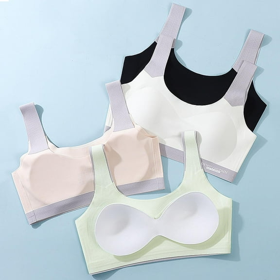 4PC Teen Girls Training Bras Summer Padded Bra Wireless Comfort Tank Top Fashion Printed Cute Underwear Bralettes, Multi-Pack, L