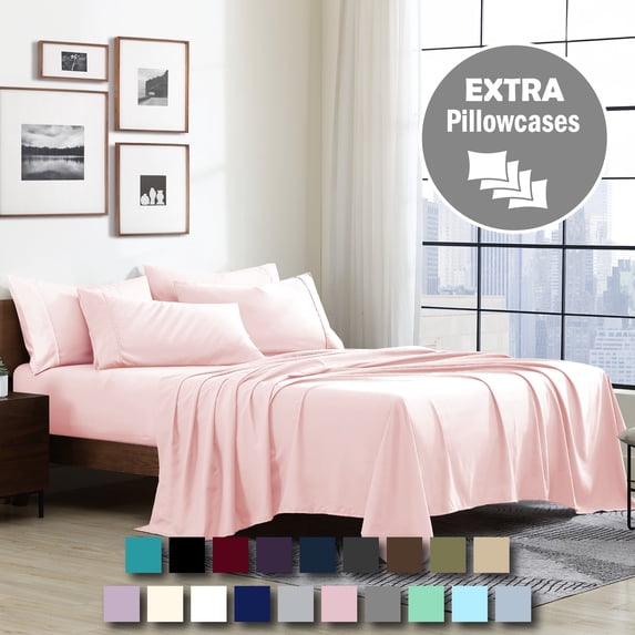 Swift Home 4-Piece Soft Lightweight Blush Microfiber Sheet Set with Extra Pillowcases, Twin